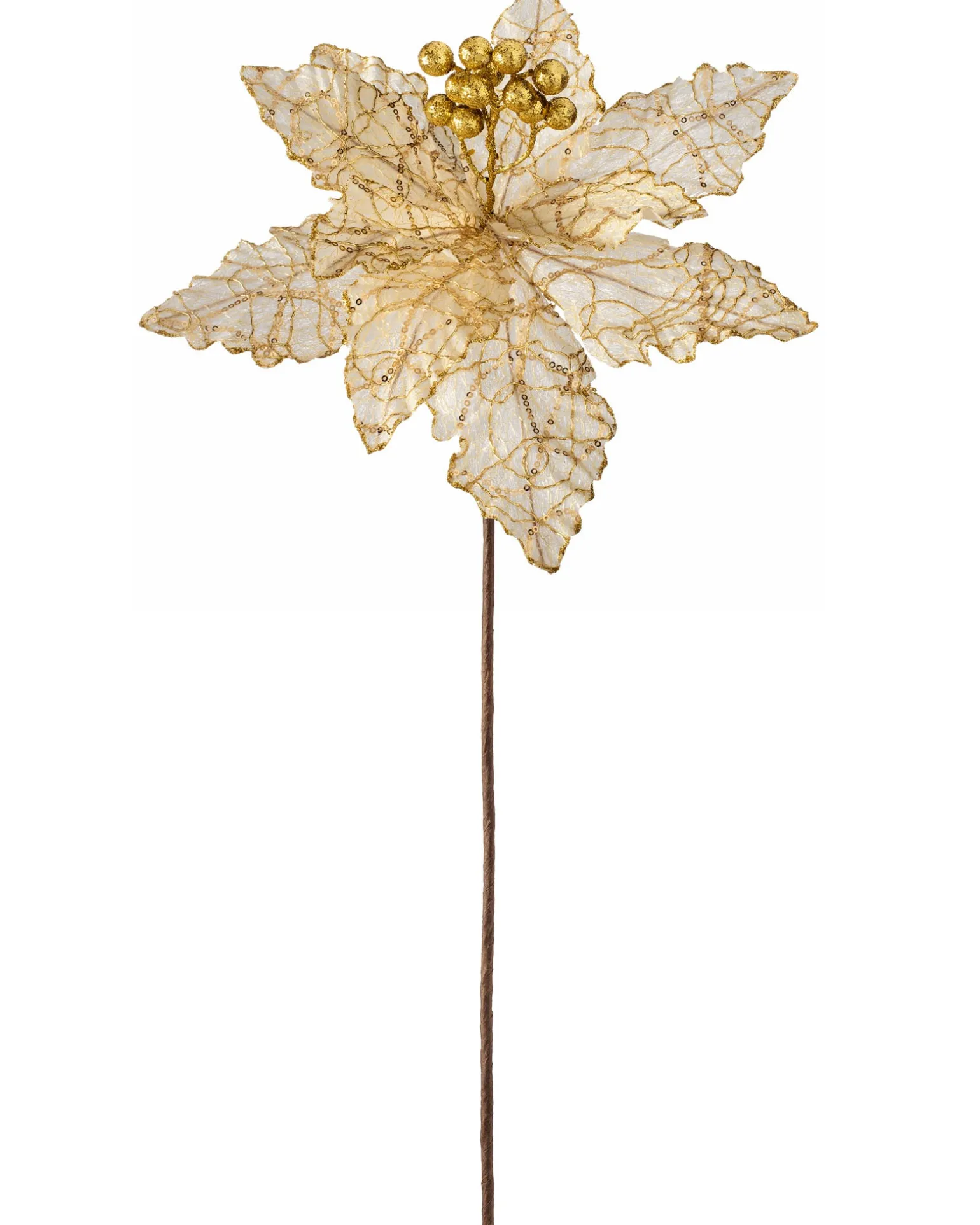 Artificial Poinsettia Flower, White And Gold, 32 Cm