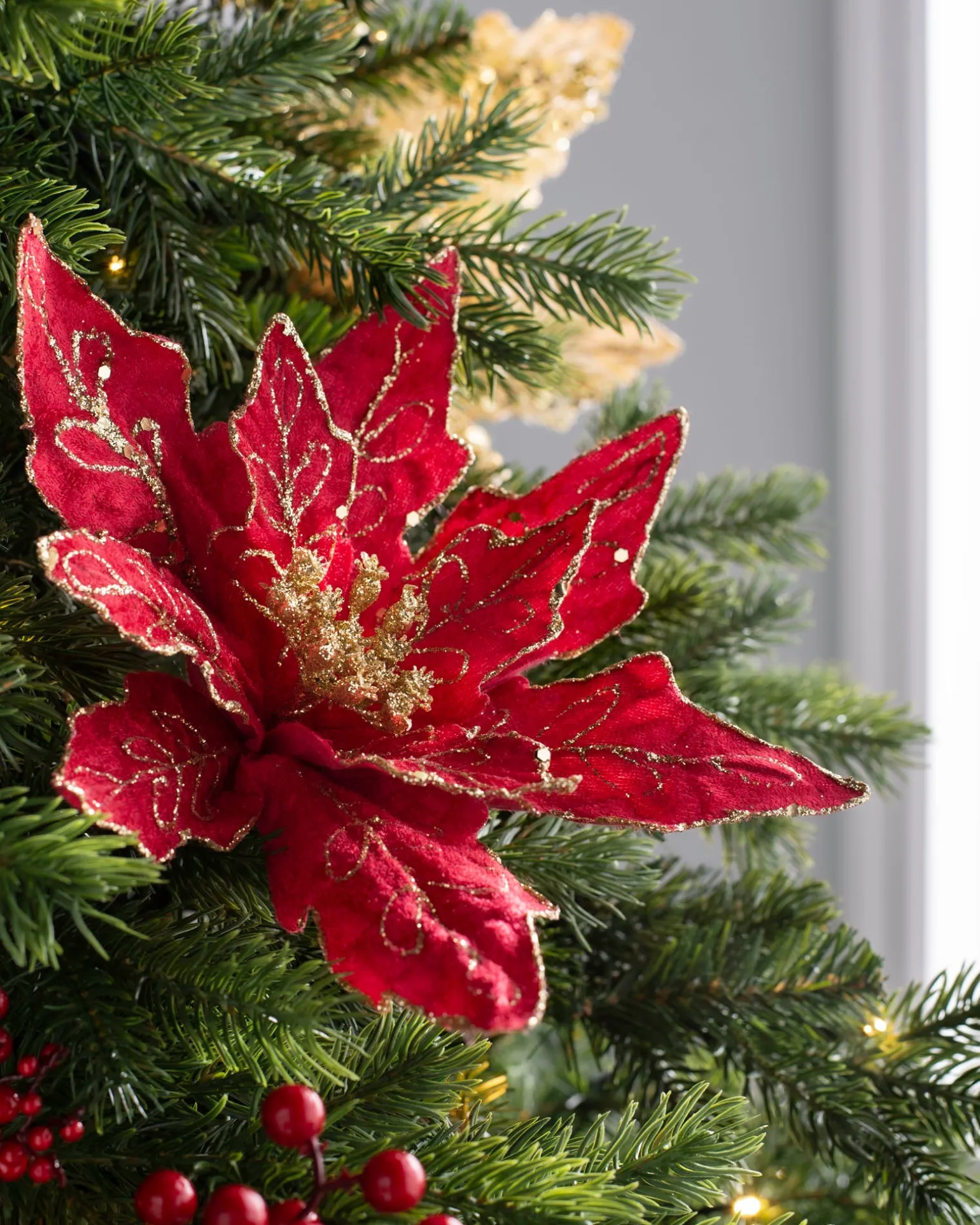 Artificial Poinsettia Flower, Red, 30 Cm
