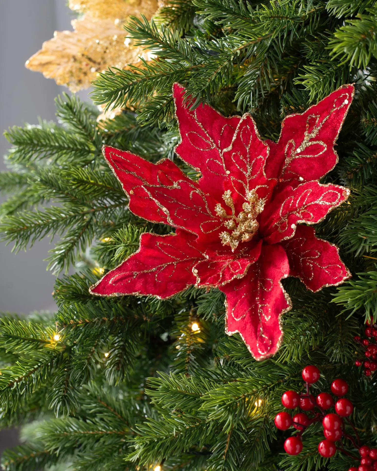 Artificial Poinsettia Flower, Red, 30 Cm