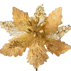 Artificial Poinsettia Flower, Gold, 32 Cm