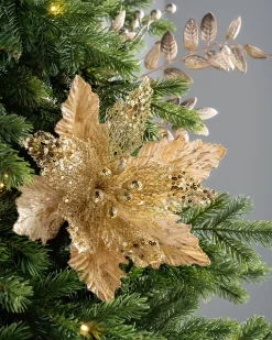 Artificial Poinsettia Flower, Gold, 32 Cm