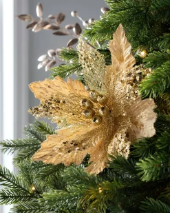 Artificial Poinsettia Flower, Gold, 32 Cm