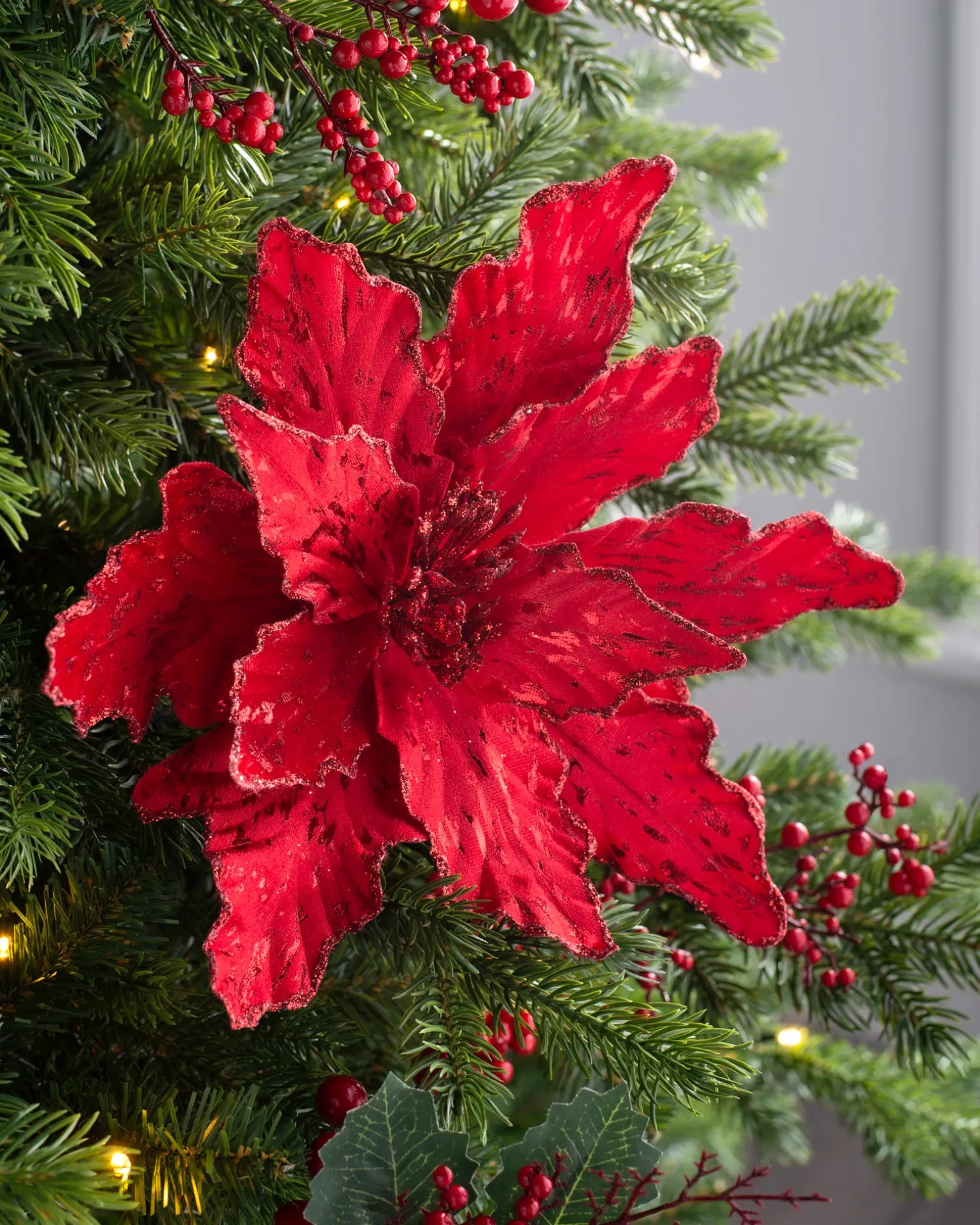 Artificial Poinsettia Flower, Red, 30 Cm