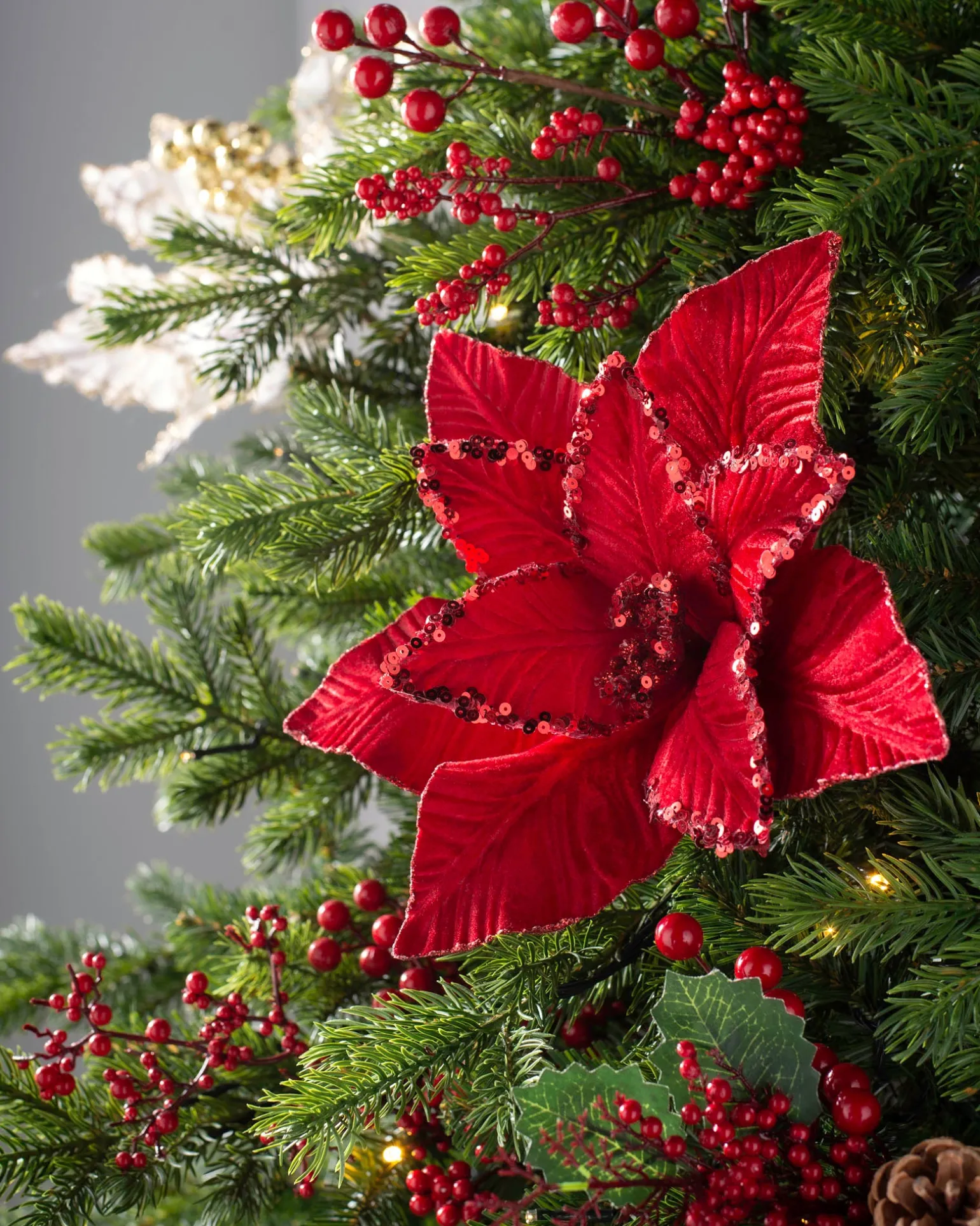 Artificial Poinsettia Flower, Red, 30 Cm