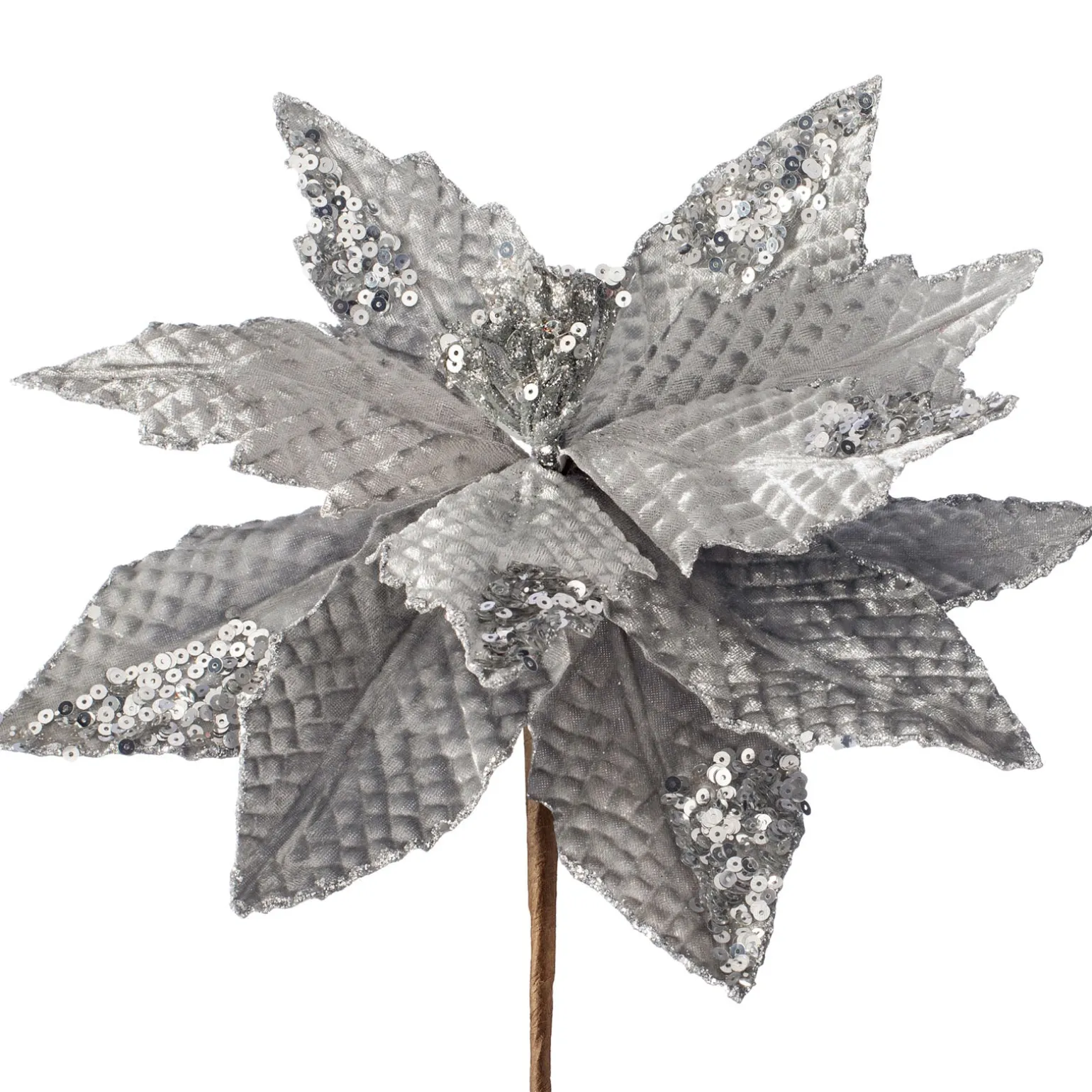 Artificial Poinsettia Flower, Silver, 29 Cm