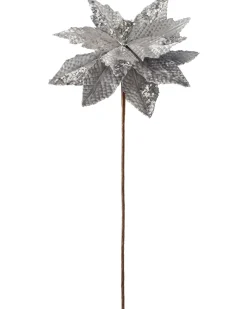 Artificial Poinsettia Flower, Silver, 29 Cm