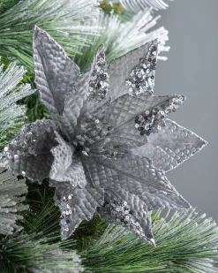Artificial Poinsettia Flower, Silver, 29 Cm