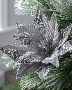 Artificial Poinsettia Flower, Silver, 29 Cm