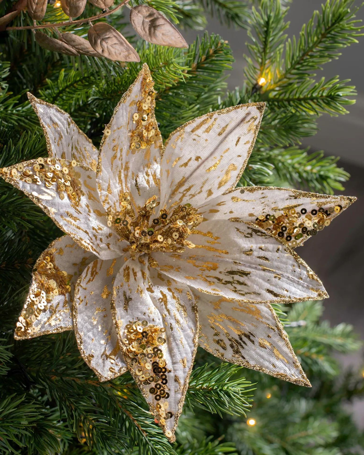 Artificial Poinsettia Flower, Gold, 28 Cm