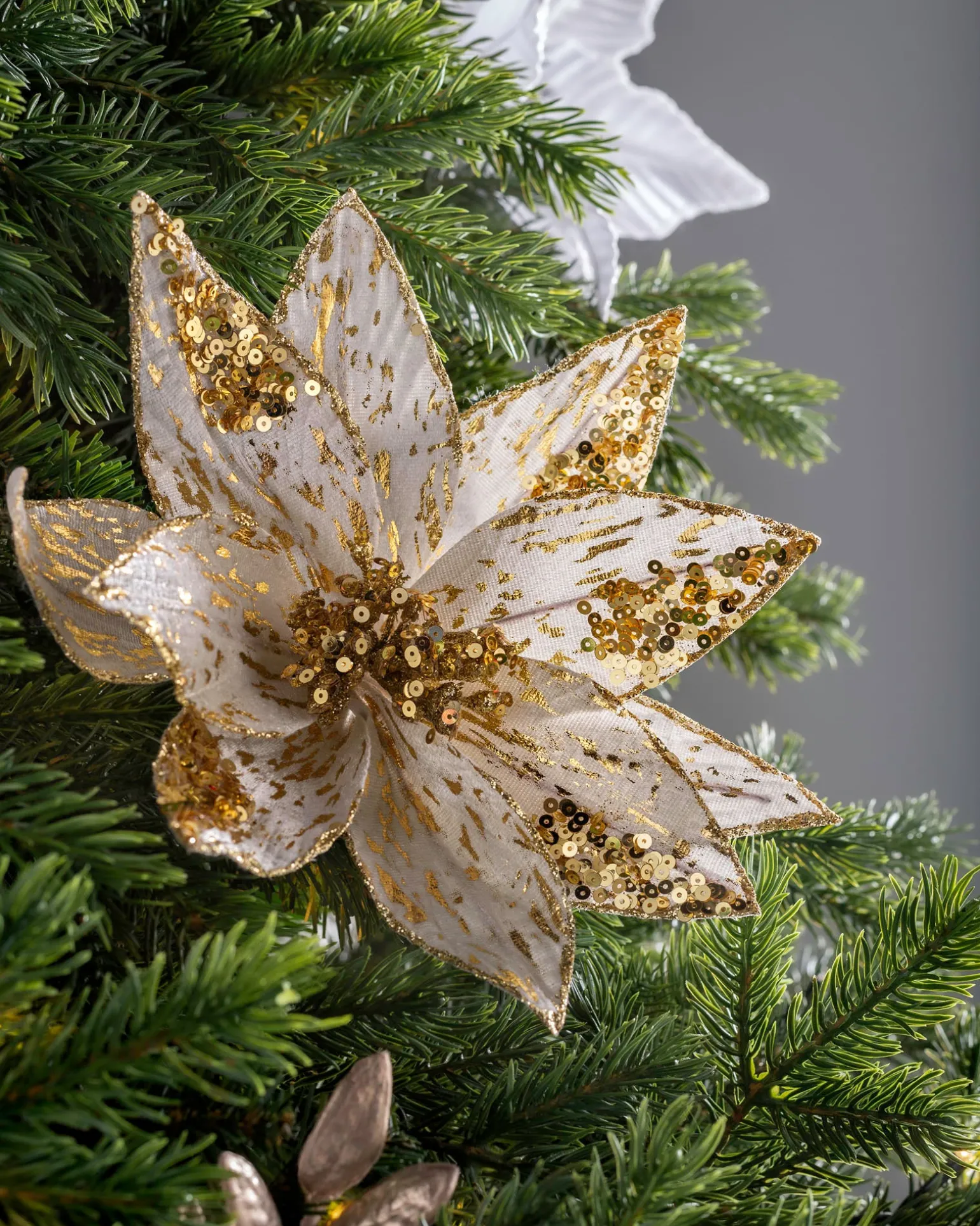 Artificial Poinsettia Flower, Gold, 28 Cm