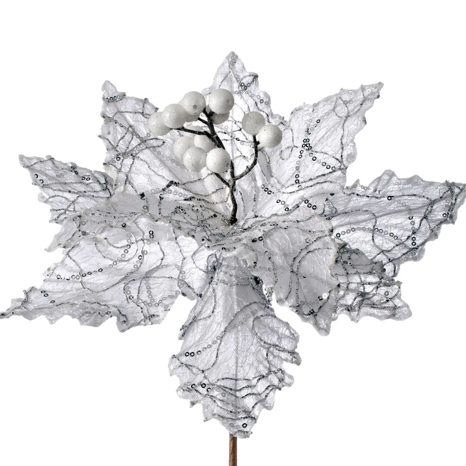 Artificial Poinsettia Flower, White, 32 Cm