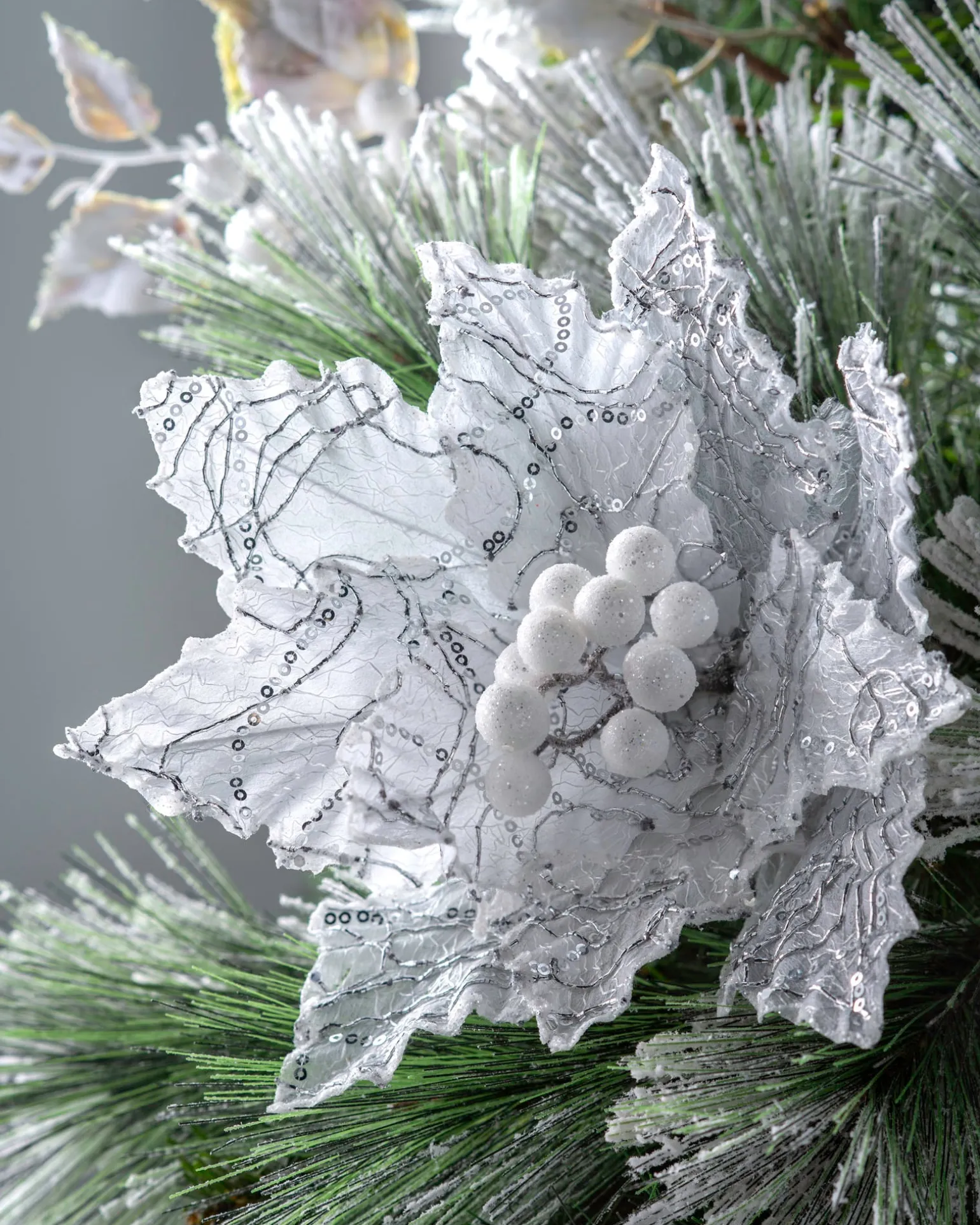 Artificial Poinsettia Flower, White, 32 Cm