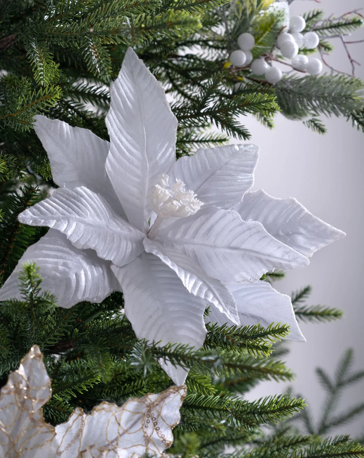 Artificial Poinsettia Flower, White, 34 Cm
