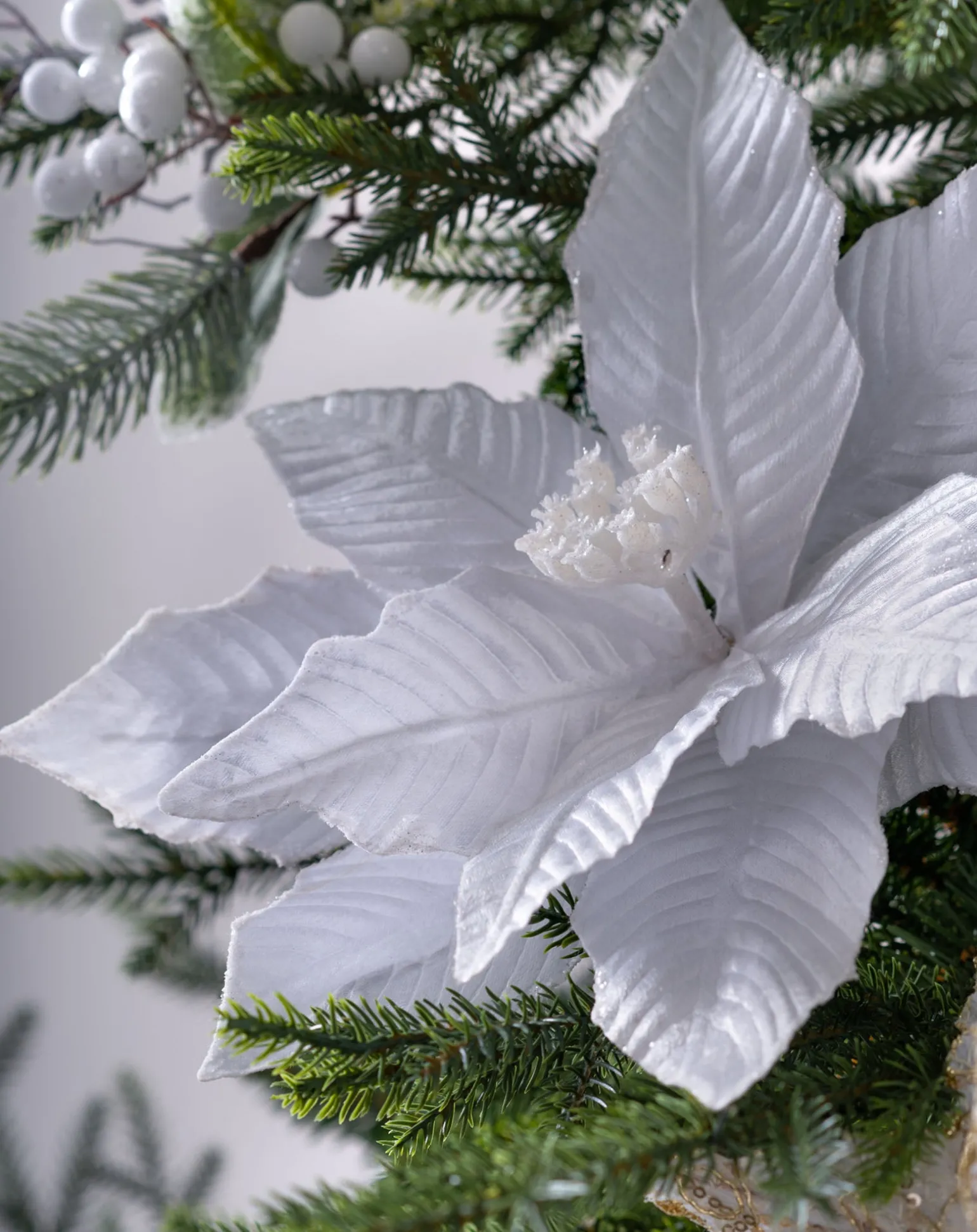 Artificial Poinsettia Flower, White, 34 Cm