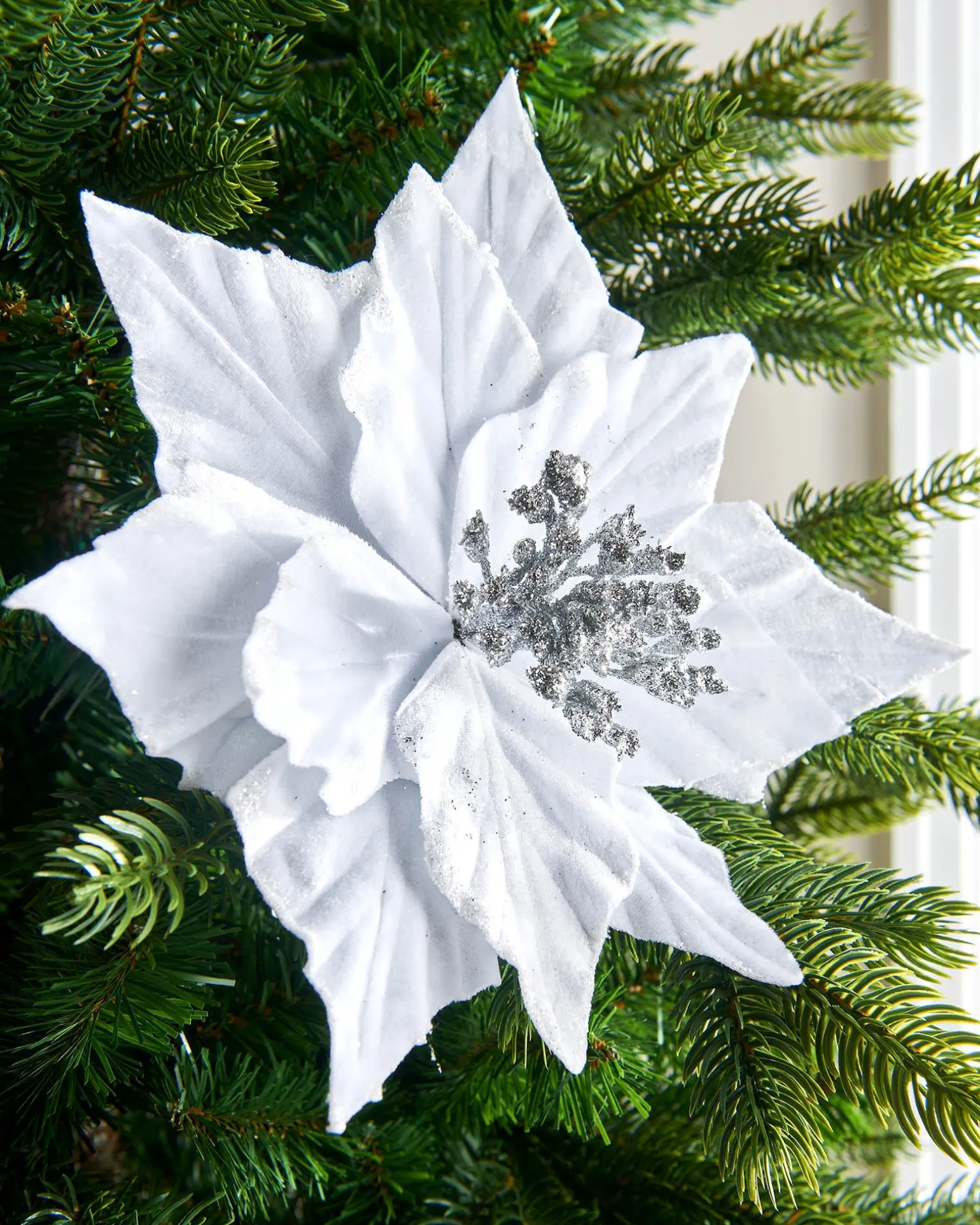 Artificial Poinsettia Flower, White, 26 Cm