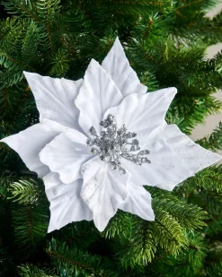 Artificial Poinsettia Flower, White, 26 Cm