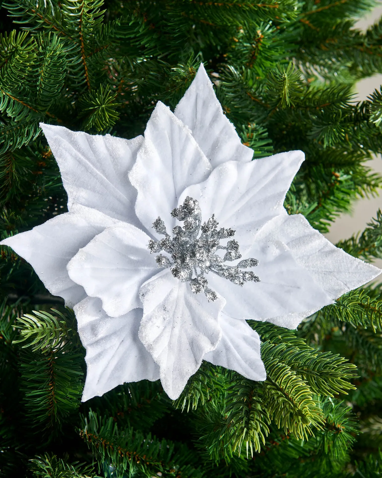 Artificial Poinsettia Flower, White, 26 Cm