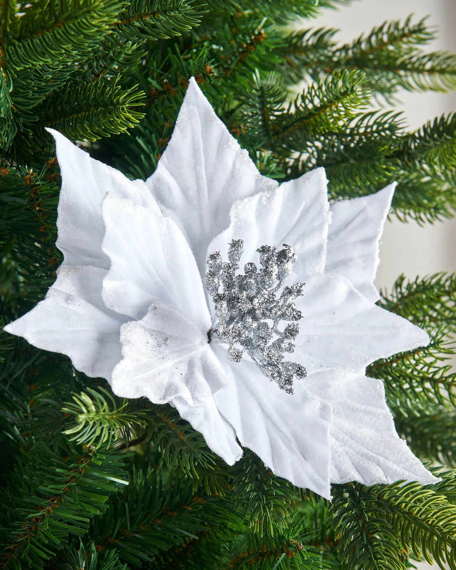 Artificial Poinsettia Flower, White, 26 Cm