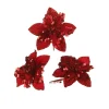 Artificial Red Poinsettia Flower With Clip, 3 Pack, 12 Cm