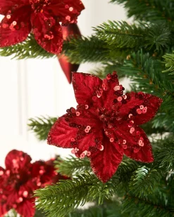 Artificial Red Poinsettia Flower With Clip, 3 Pack, 12 Cm