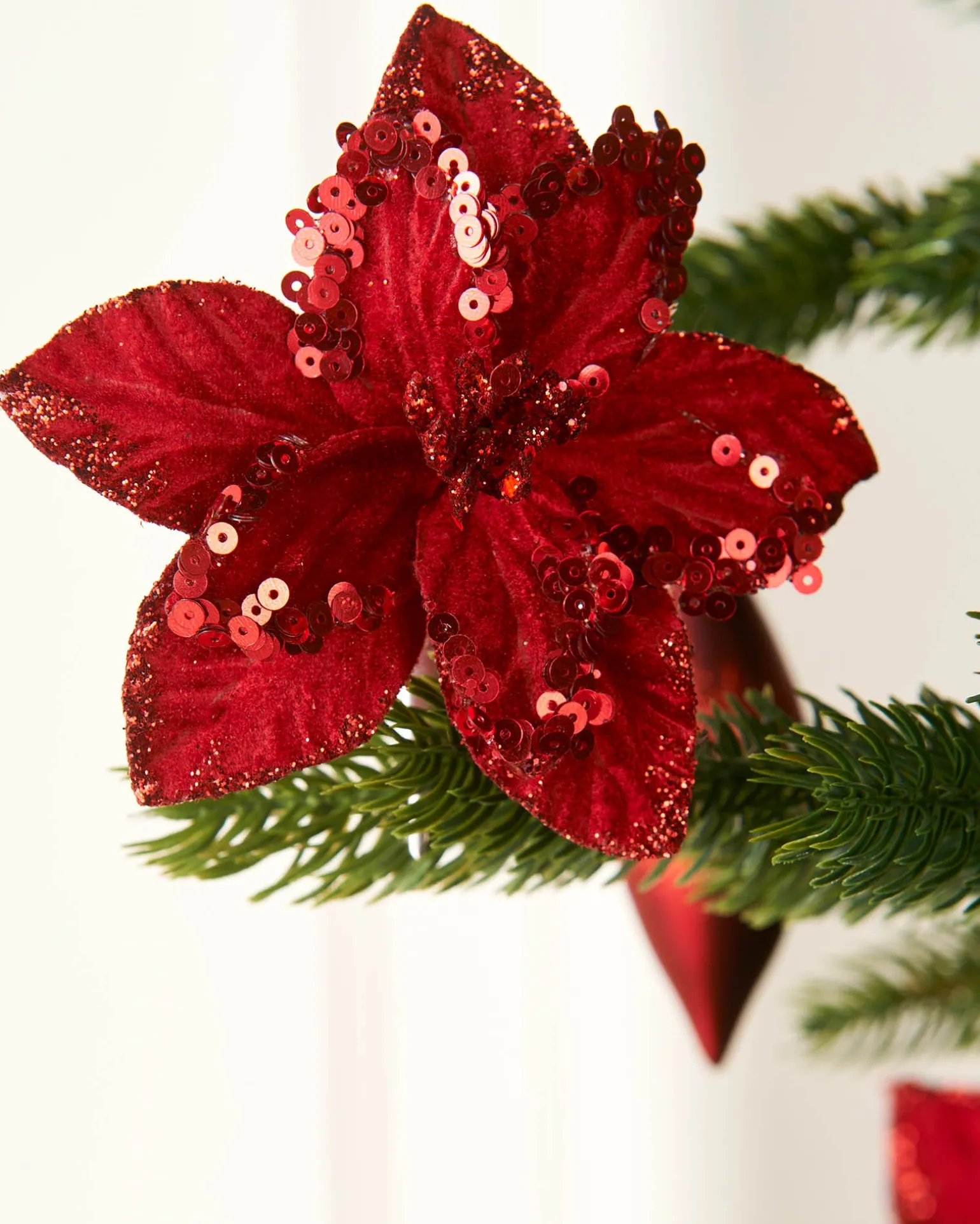 Artificial Red Poinsettia Flower With Clip, 3 Pack, 12 Cm