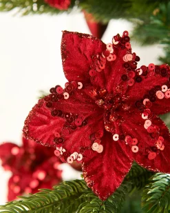 Artificial Red Poinsettia Flower With Clip, 3 Pack, 12 Cm