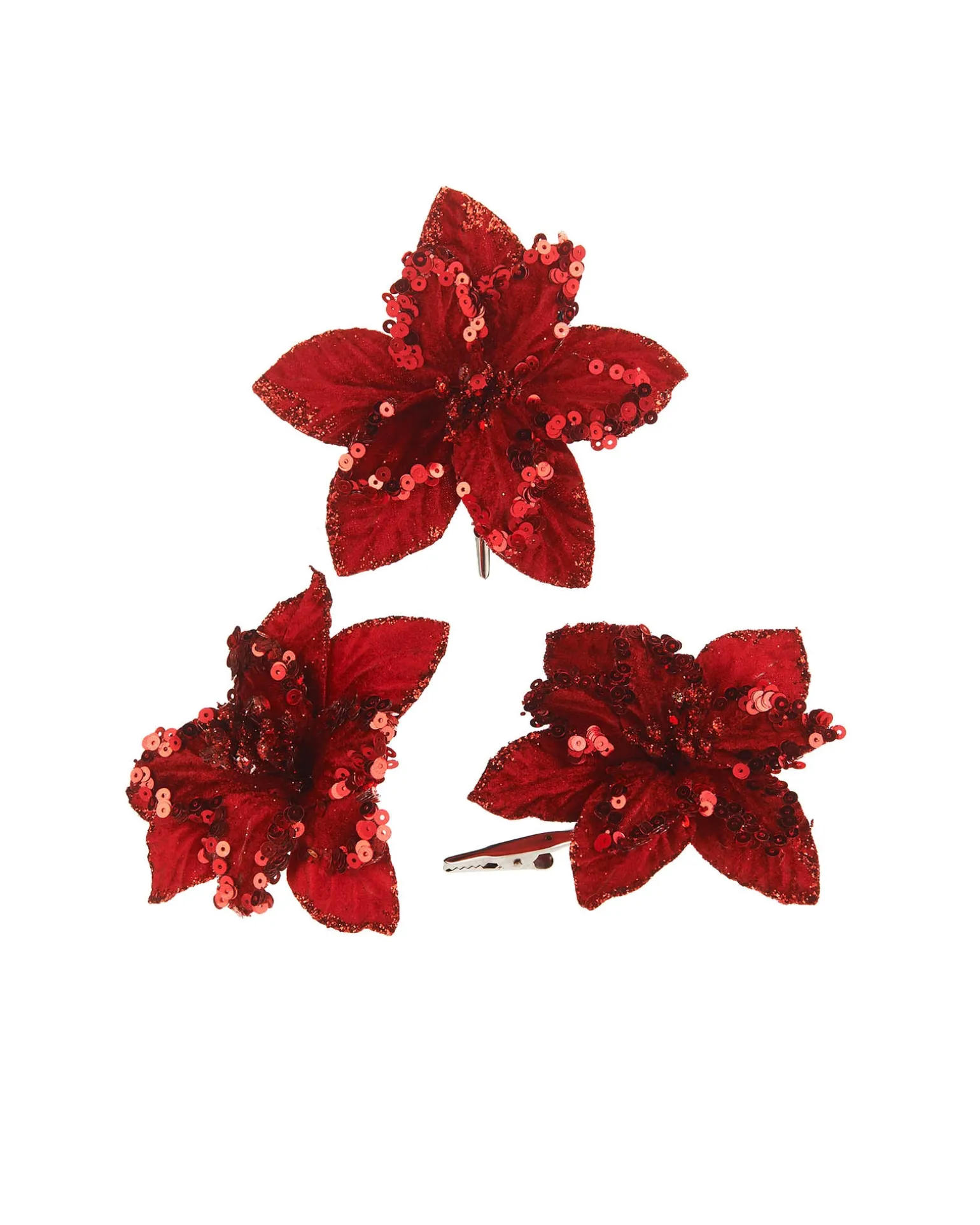 Artificial Red Poinsettia Flower With Clip, 3 Pack, 12 Cm
