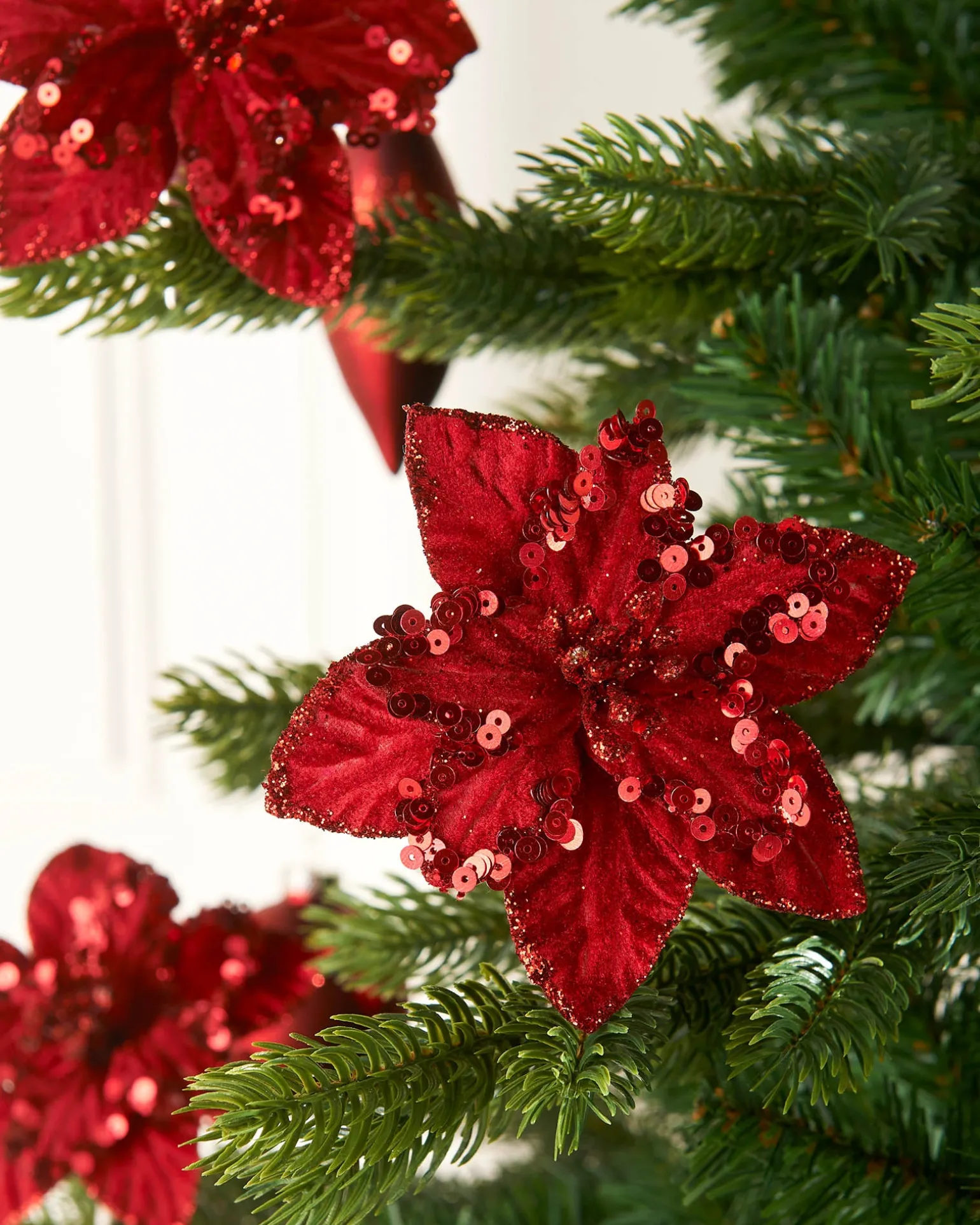Artificial Red Poinsettia Flower With Clip, 3 Pack, 12 Cm