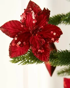 Artificial Red Poinsettia Flower With Clip, 3 Pack, 12 Cm
