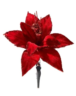 Artificial Red Poinsettia Flower With Clip, 3 Pack, 12 Cm