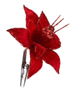 Artificial Red Poinsettia Flower With Clip, 3 Pack, 12 Cm