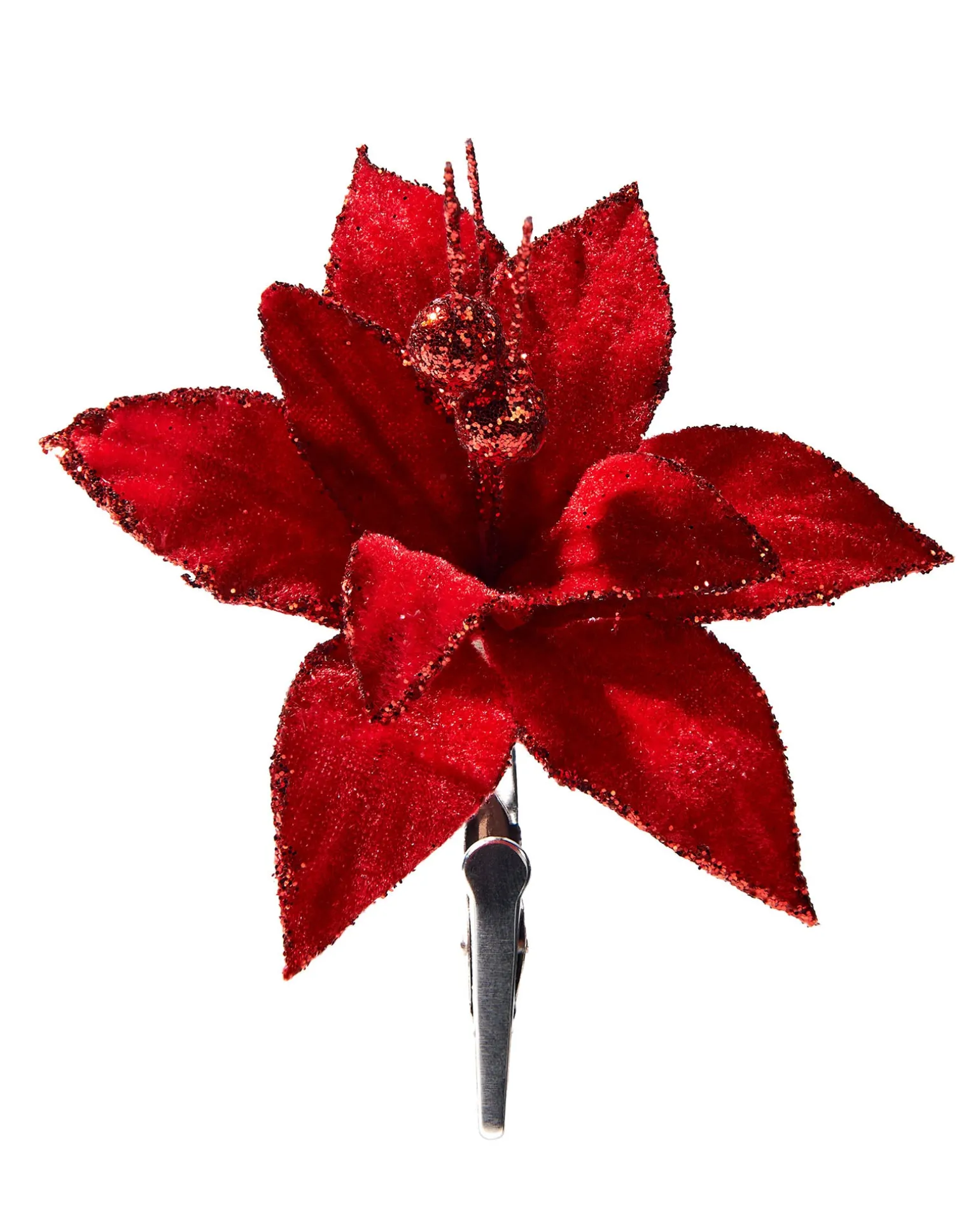 Artificial Red Poinsettia Flower With Clip, 3 Pack, 12 Cm