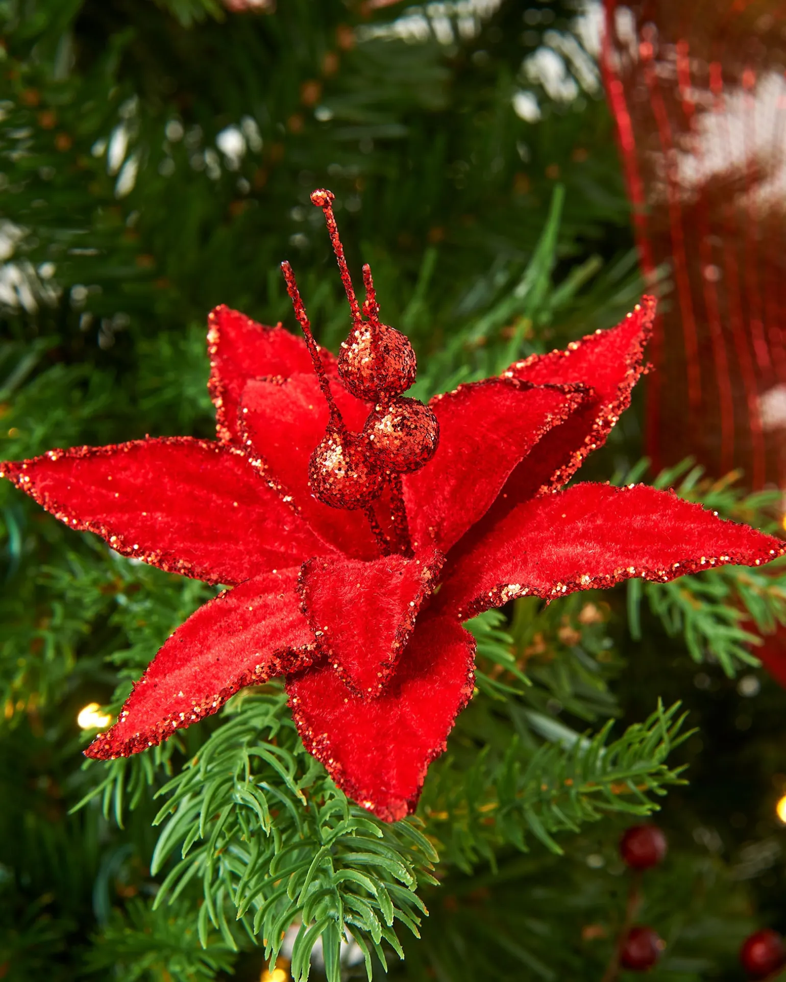 Artificial Red Poinsettia Flower With Clip, 3 Pack, 12 Cm