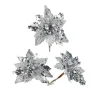 Artificial Silver Poinsettia Flower With Clip, 3 Pack, 12 Cm