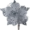 Artificial Silver Poinsettia Flower With Clip, 3 Pack, 12 Cm