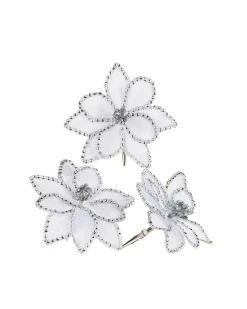 Artificial White Poinsettia Flower With Clip, 3 Pack, 12 Cm