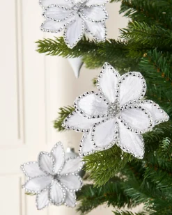 Artificial White Poinsettia Flower With Clip, 3 Pack, 12 Cm