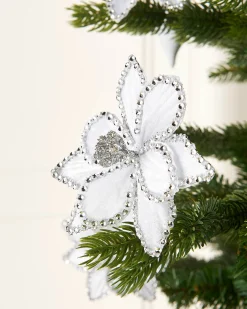 Artificial White Poinsettia Flower With Clip, 3 Pack, 12 Cm