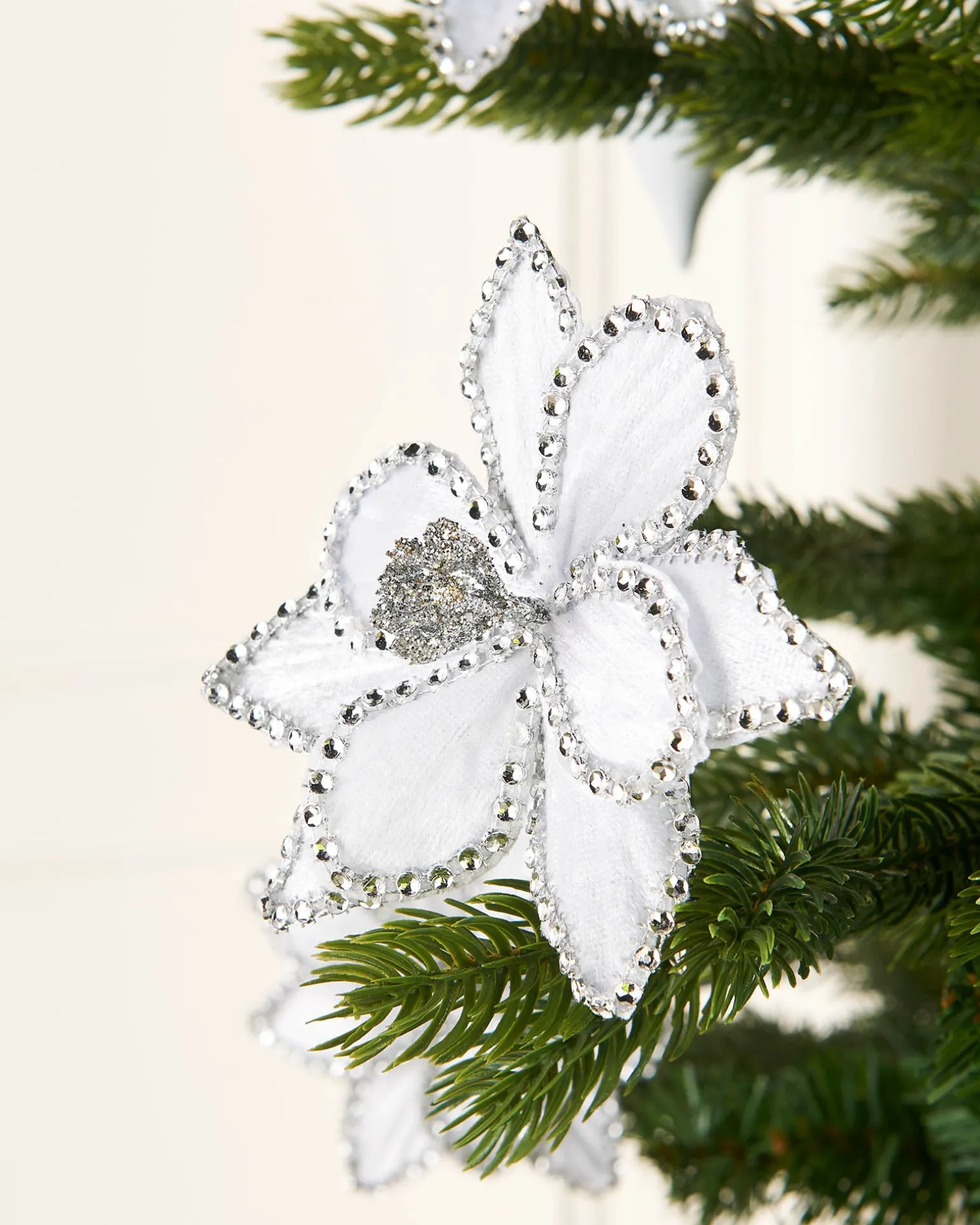 Artificial White Poinsettia Flower With Clip, 3 Pack, 12 Cm