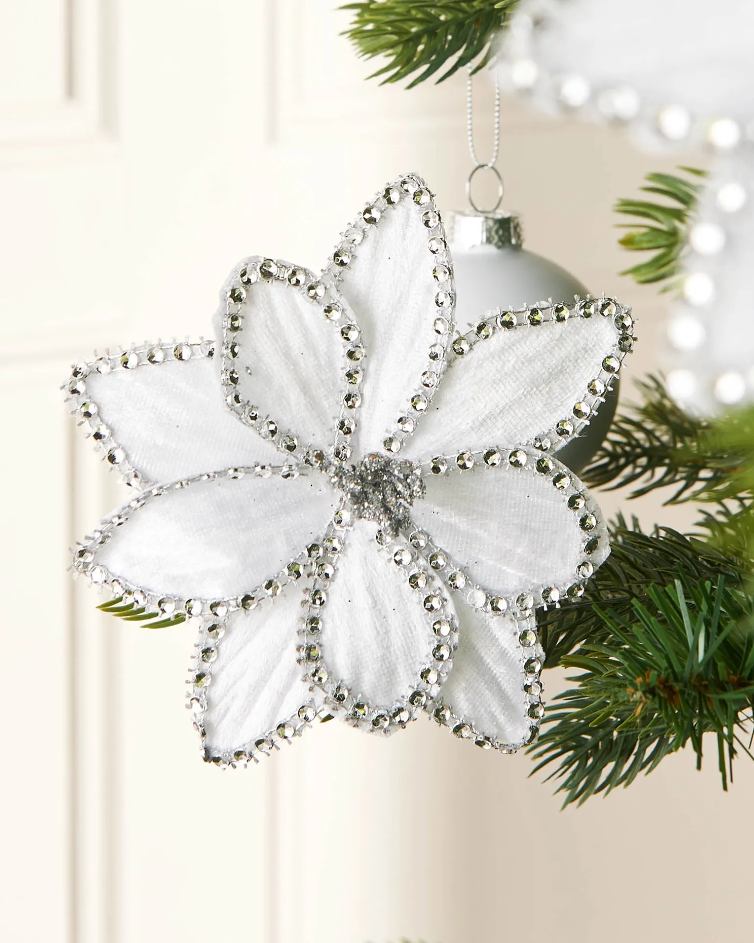 Artificial White Poinsettia Flower With Clip, 3 Pack, 12 Cm