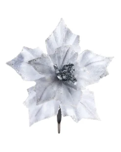 Artificial White Poinsettia Flower With Clip, 3 Pack, 12 Cm