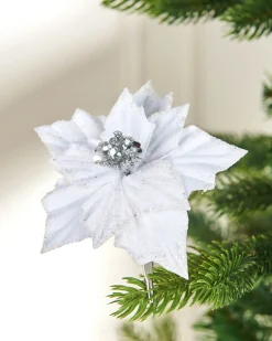 Artificial White Poinsettia Flower With Clip, 3 Pack, 12 Cm