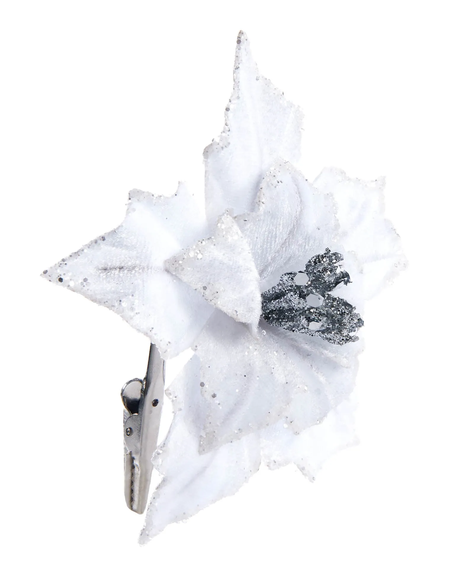 Artificial White Poinsettia Flower With Clip, 3 Pack, 12 Cm