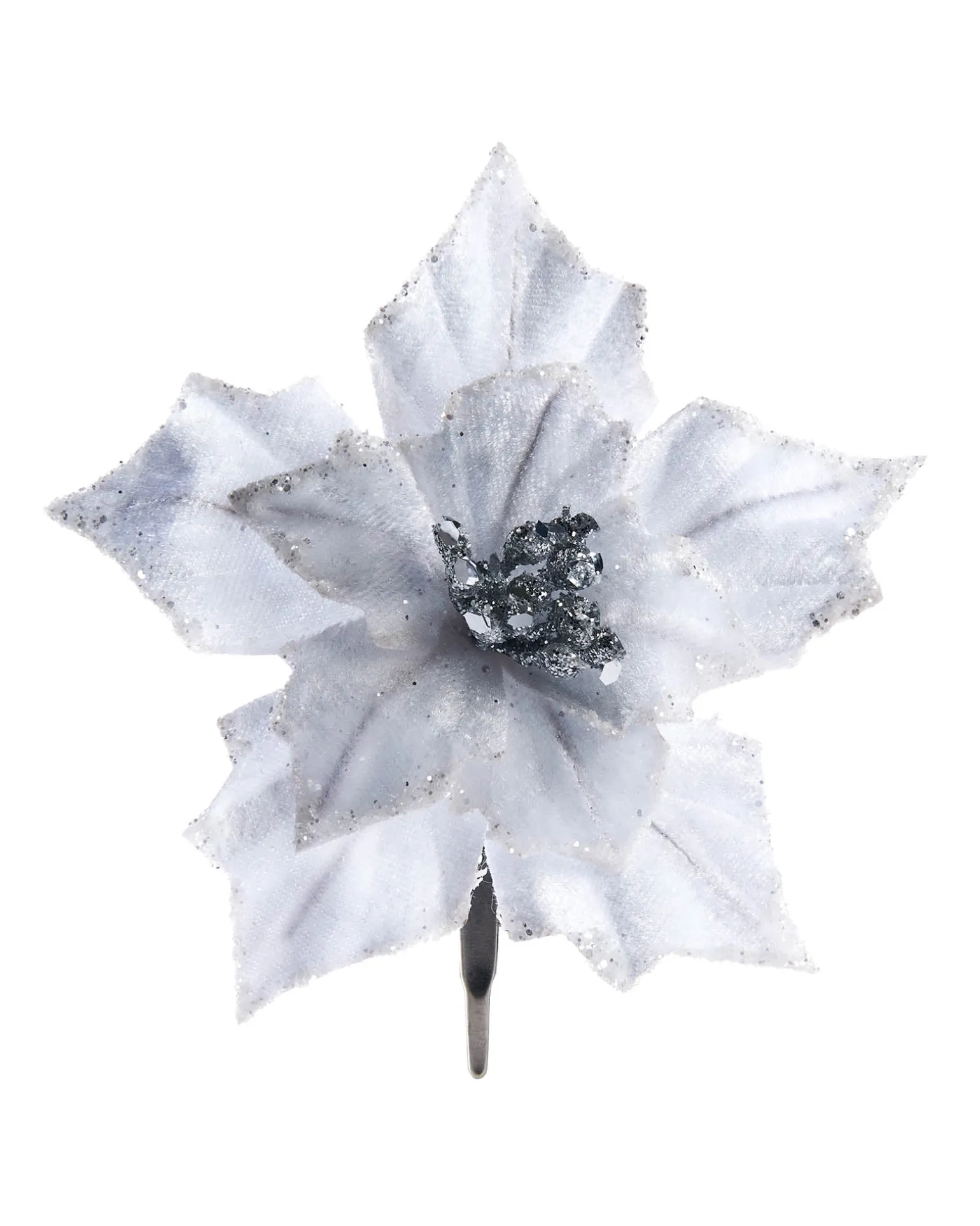 Artificial White Poinsettia Flower With Clip, 3 Pack, 12 Cm