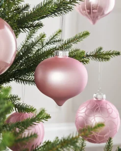 Baby Pink Glass Baubles, 6 Pack, 10 Cm