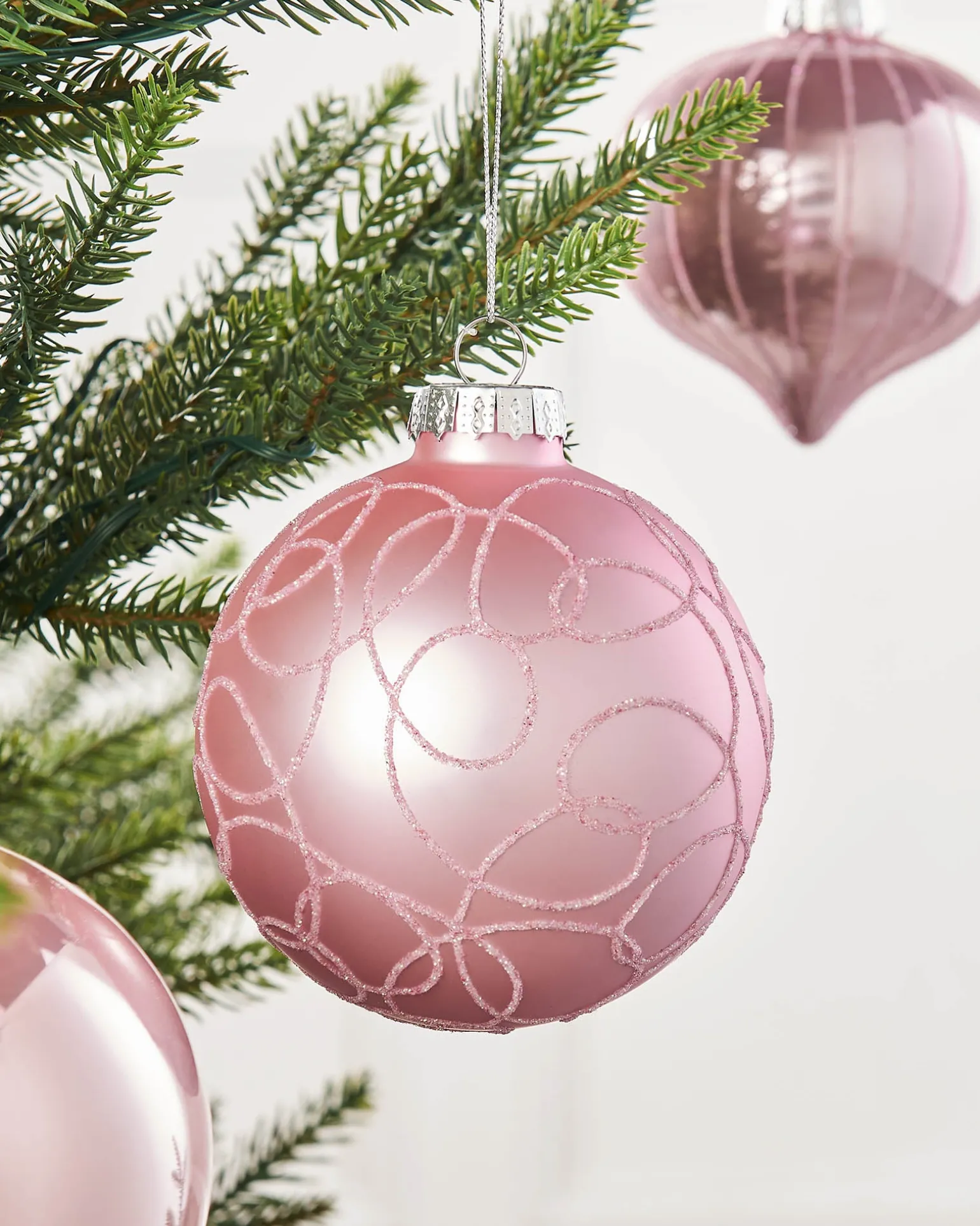 Baby Pink Glass Baubles, 6 Pack, 10 Cm