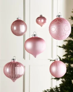 Baby Pink Glass Baubles, 6 Pack, 10 Cm