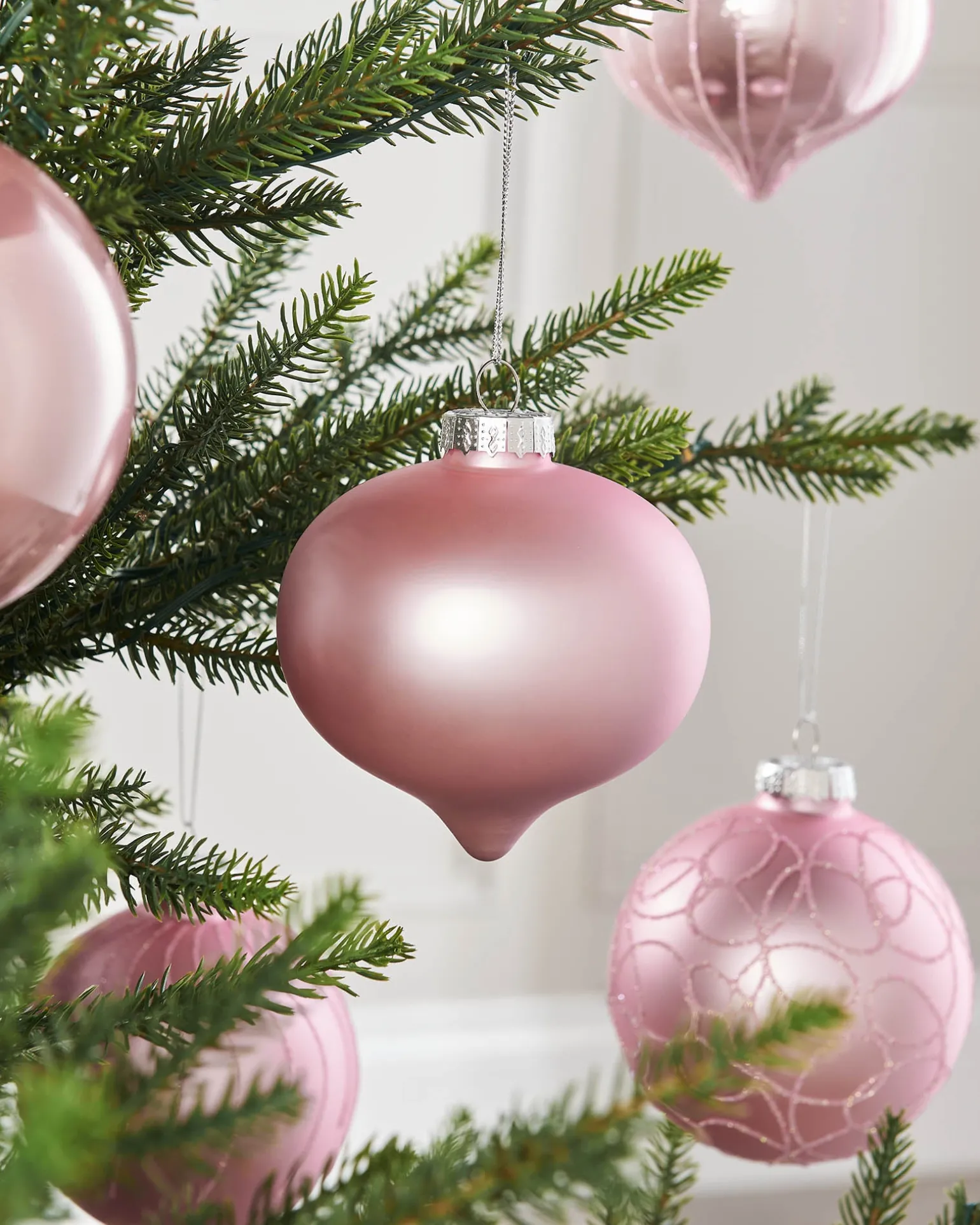 Baby Pink Glass Baubles, 6 Pack, 10 Cm