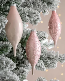 Baby Pink Glass Baubles, 5 Pack, 15 Cm