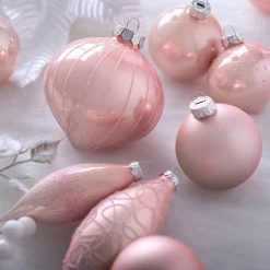 Baby Pink Glass Baubles, 5 Pack, 15 Cm